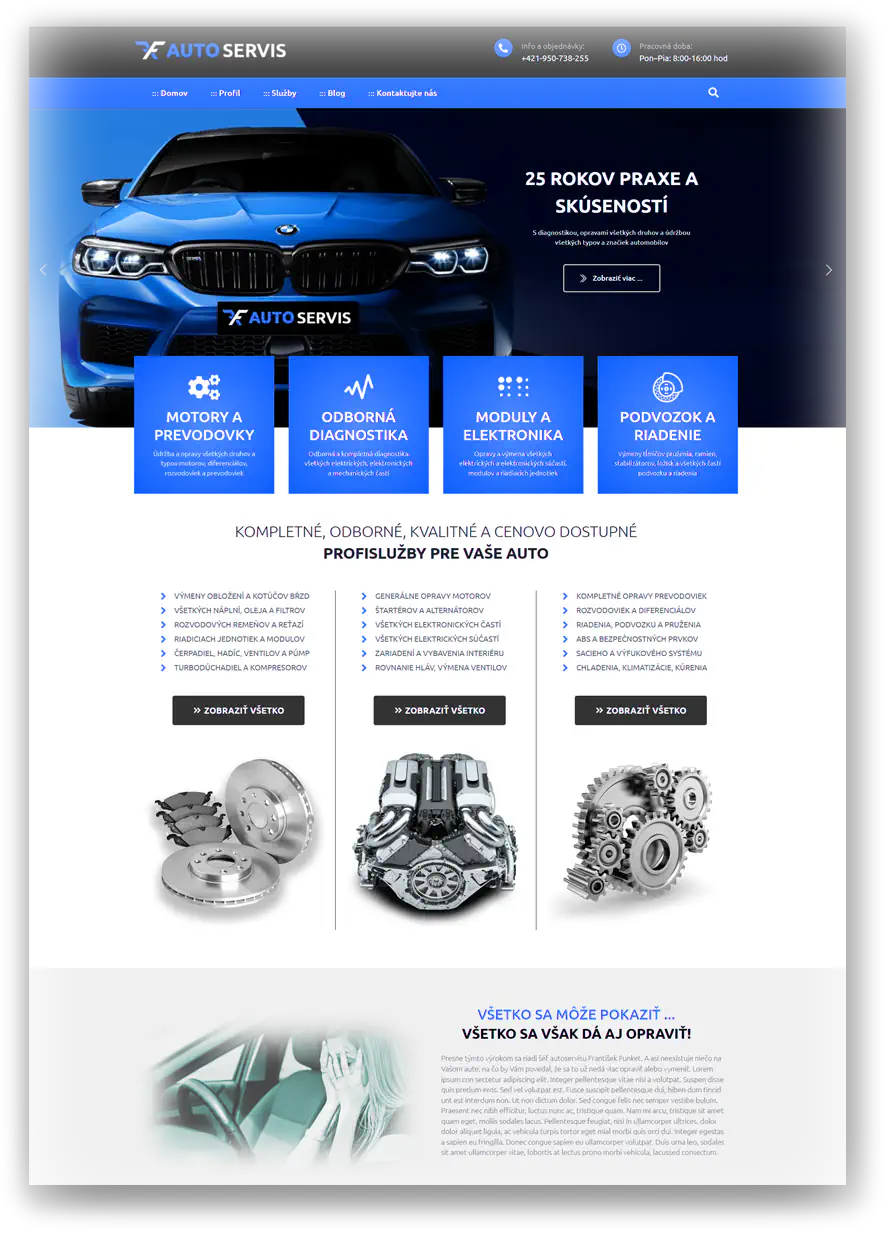 Classic informational website layout showcase for an auto service, representing professional brand presentation and corporate identity.